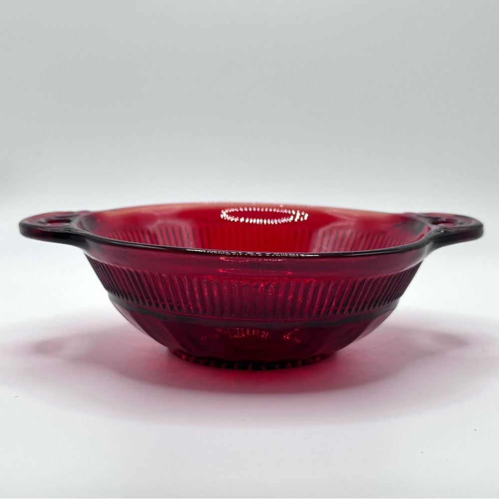 Anchor Hocking Coronation Ruby Red Depression Glass handled bowl